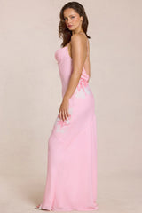 Chiffon Maxi Dress In Pink Floral Print