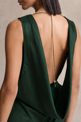 Stacey | Dark Green Slashed-Neck Maxi Dress With Open-Back And Embellished Detail
