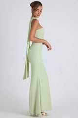 Scarf-Detail Strapless Gown In Spring Green