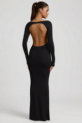 Modal Ruched Backless Maxi Dress In Black