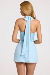 Satin Draped Mini Dress In Powder Blue