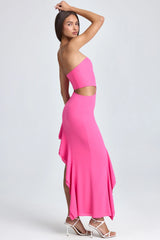 Bandeau Cut-Out Ruffle-Trim Maxi Dress In Lollipop Pink