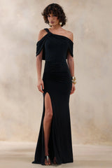 Nala | Black Asymmetric Maxi Dress With Split