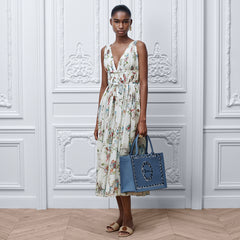 DIOR Dioriviera Mid-Length Flared Dress White Cotton Muslin with Multicolor Dior Arabesque Motif #387259