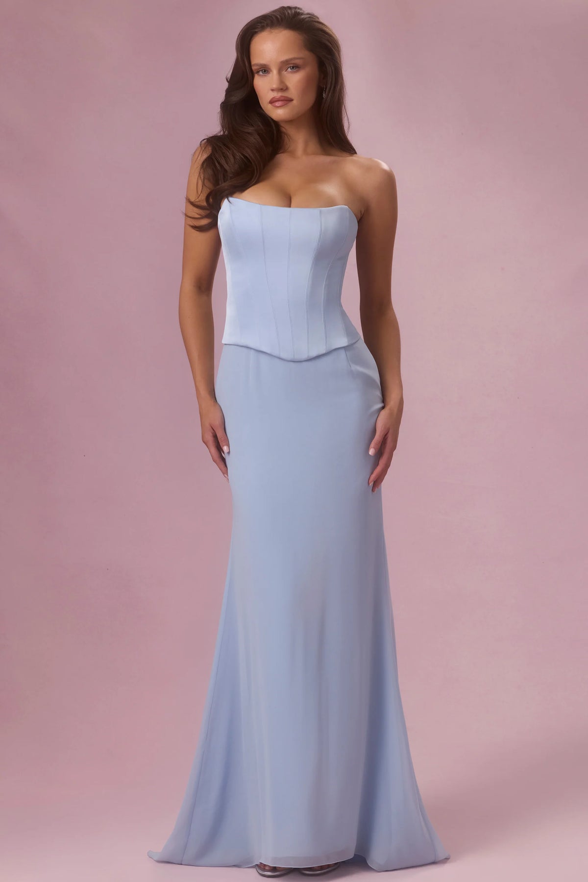 Satin Corset Bridesmaid Dress In Sky Blue