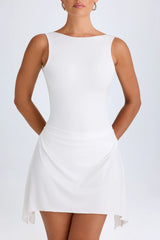 Draped Open-Back Mini Dress In White