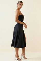 Slinky Jersey Strapless A-Line Midaxi Dress In Black