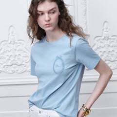 DIOR Fitted Dior Médaillon Embroidered T-shirt Blue Cotton Jersey #387300