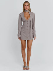 Rehnee Blazer Grey Pinstripe