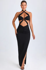 Hardware Detail Cut-Out Halterneck Maxi Dress In Black