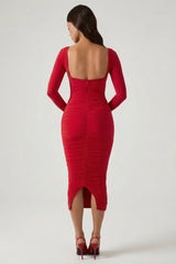 Layered Bra-Detail Ruched Midaxi Dress In Red