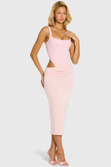 Bodice Draped Midi Dress In Baby Pink