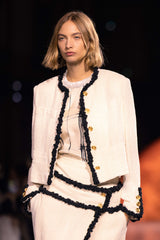 CHANEL Jacket Skirt Tweed White Black #386420