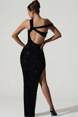 Embellished Asymmetric Cut-Out Gown In Black