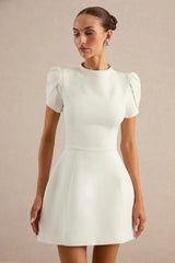 Carabella | White High-Neck Short-Sleeve Mini Dress