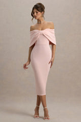 Bayshore | Pink Bow Bardot Midi Dress