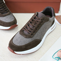 Loro Piana Week End Walk Wool Thick Sole Lace Low Top Lifestyle Shoes Men's Brown Green #332220