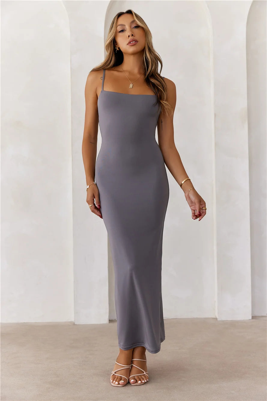 Base Smoothing Thin Strap Maxi Dress Charcoal