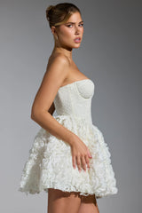 Embellished Floral-Appliqué Lace-Up Mini Dress In White
