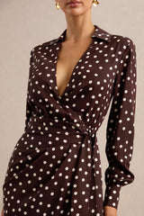Amarosia | Brown Polka-Dot Wrap Shirt Midi-Dress