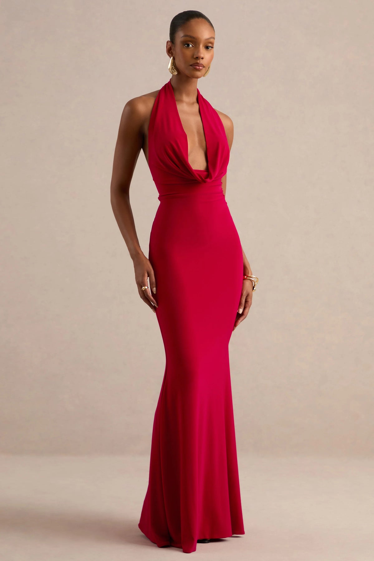 Milani | Red Backless Cowl Neck Fishtail Maxi Dress