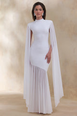 Chantelle | White High-Neck Maxi Dress With Drop-Waist And Cape-Sleeves