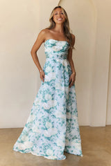 Elegant Essence Strapless Maxi Dress Blue
