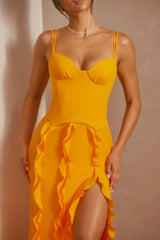 Corset Frill Skirt Maxi Dress In Tangerine