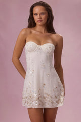 Embellished Bandeau Mini Dress In Pearl