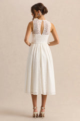 Anabella | White Lace Crew-Neck Belted Midi-Dress