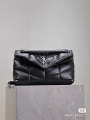 SAINT LAURENT  PUFFER TOY Handbag Black Silver Buckle Plaid Bag Stylish Elegant Sophisticated Flap Bags 7593371EL001000 #184316