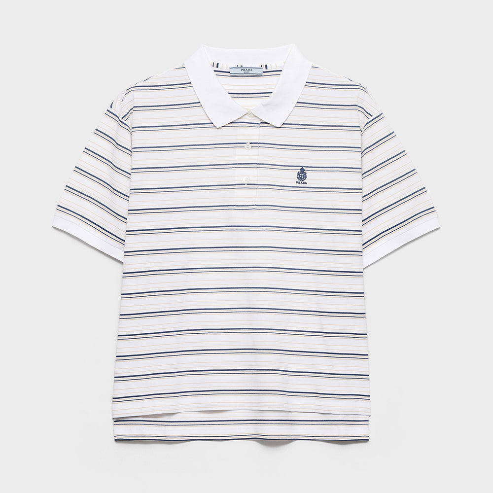 PRADA White Royal Blue Striped Piqué Polo Shirt #386284