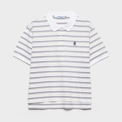 PRADA White Royal Blue Striped Piqué Polo Shirt #386284