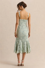 Melia | Sage Lace Scoop-Neck Midi Dress