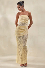 Lalita | Lemon Lace And Satin Bandeau Maxi Dress With Wrap-Details