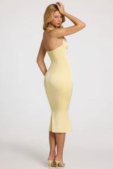 Satin Sweetheart Bustier Fishtail Midaxi Dress In Butter Yellow