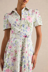 Viviette | Cream Floral Print Collared-Neck Midi Dress