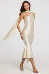 Asymmetric Scarf-Detail Midaxi Dress In Ivory