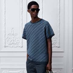 DIOR Dioriviera Dior Oblique T-Shirt Regular Fit Blue Cotton-Blend Knit #384381