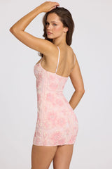 Embellished Square-Neck Mini Dress In Soft Pink Ombre