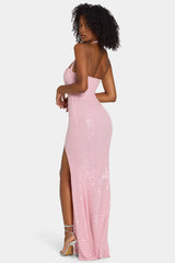 Embellished Halterneck Gown In Lavender Pink
