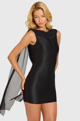 Satin Draped Mini Dress In Black