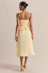 Lizzy | Lemon Square-Neck Midi Dress With Pleated-Skirt