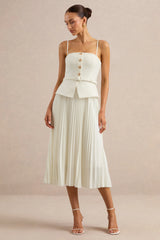 Lizzy | Cream Square-Neck Midi Dress With Pleated-Skirt