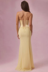 Satin Corset Bridesmaid Dress In Butter Yellow