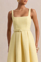 Camoria | Lemon Boucle Square-Neck Midi Dress