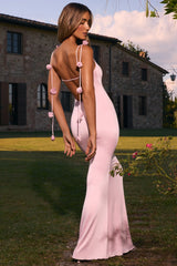 Slinky Jersey Floral-Appliqué Gown In Blush