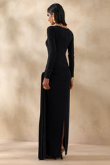 Astrielle | Black Wide-Neck With Gold-Detail And Sash