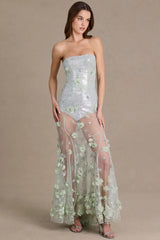 Embellished Tulle Corset Gown In Sage Green