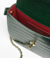 CHANEL Mini Flap Bag With Top Handle Crocodile Embossed Calfskin Gold-tone Metal Green #387665